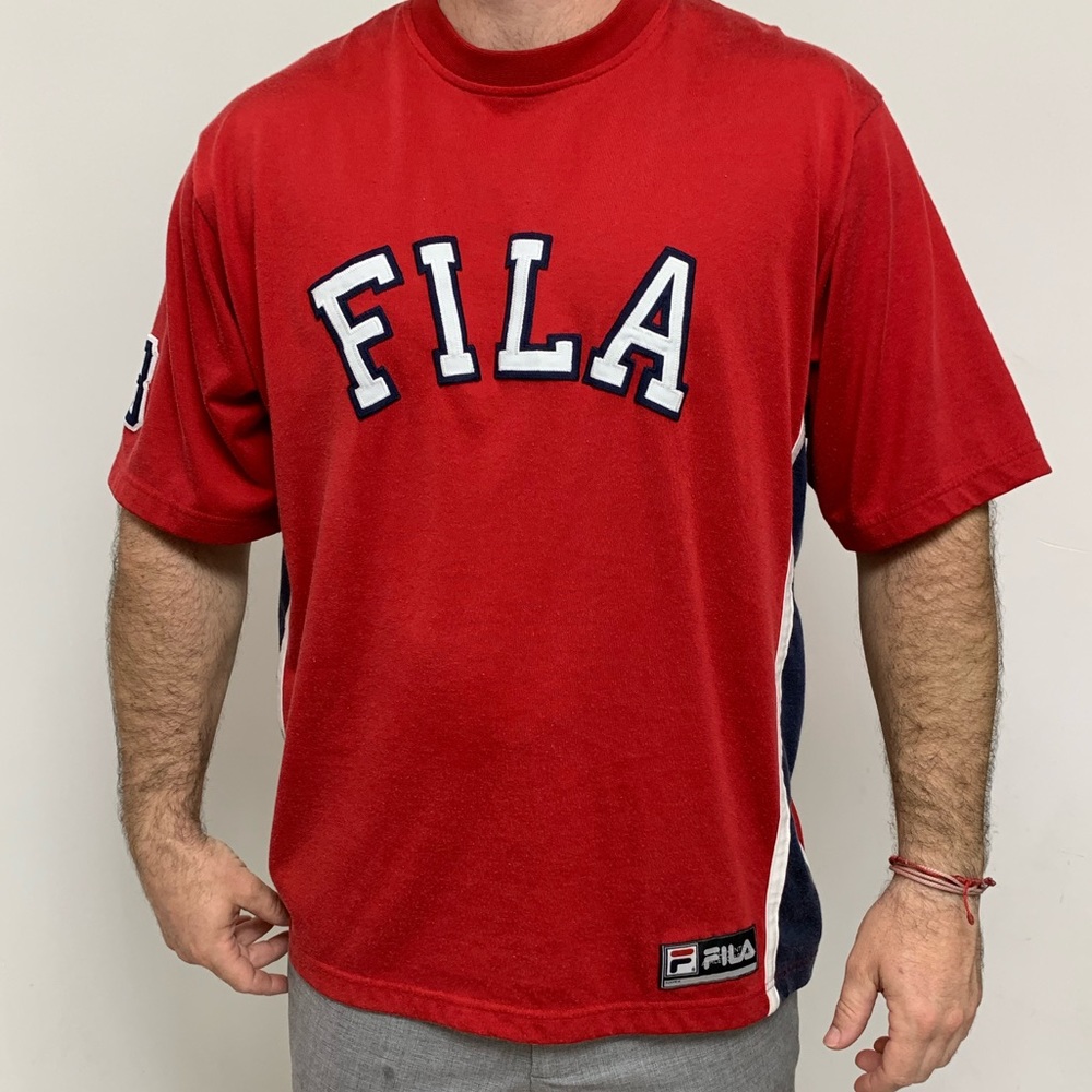 Vintage FILA T-shirt  Large Red 90s Double Side